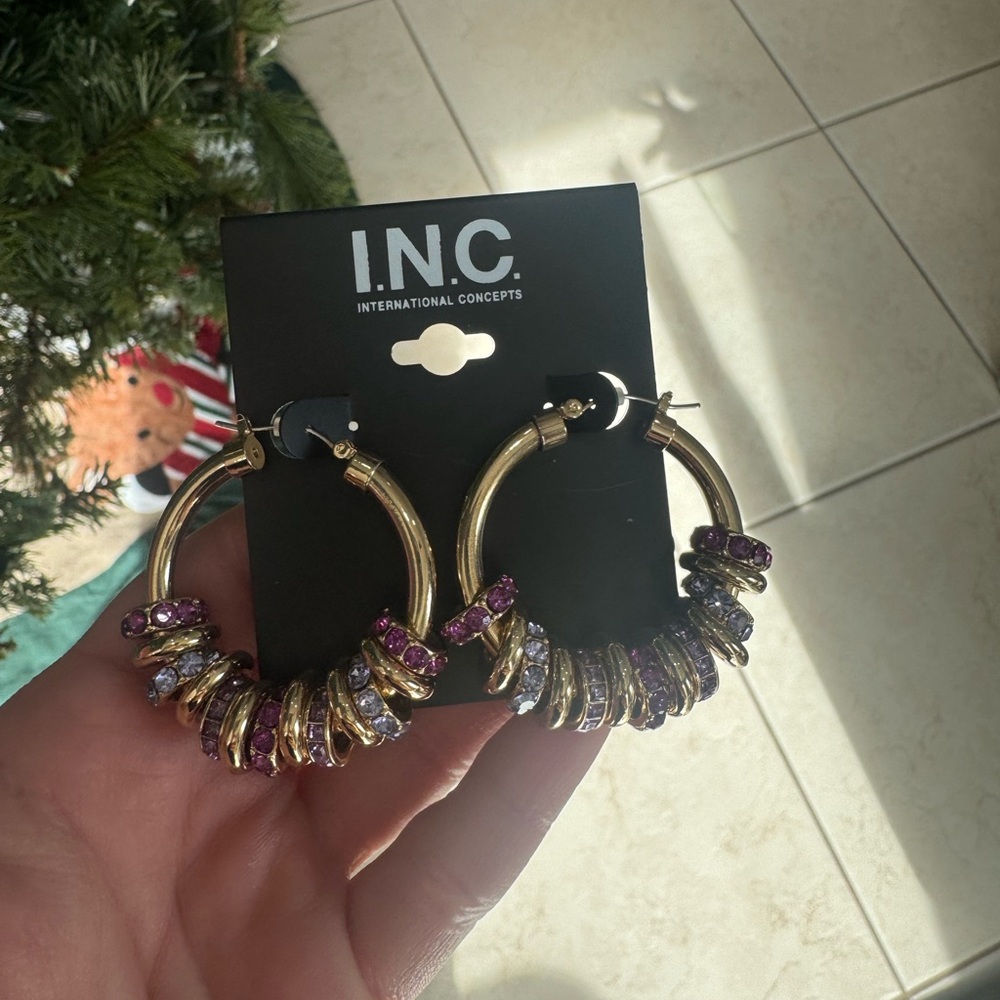 INC International Concepts Gold and Pink Hoop Earrings